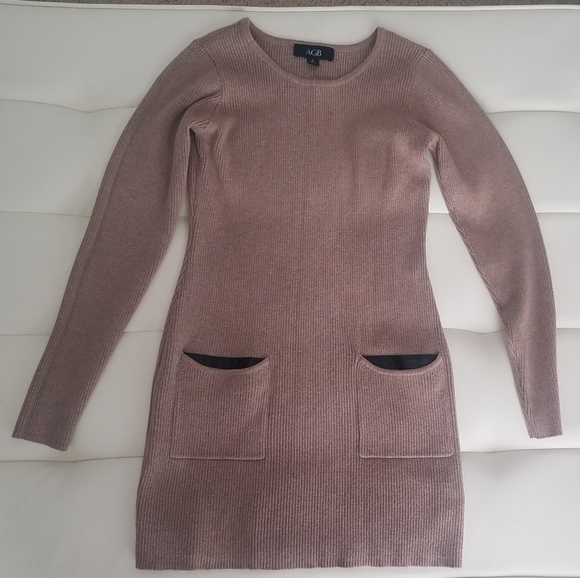 Faux leather accent AGB Sweater Dress Tunic - Picture 6 of 6